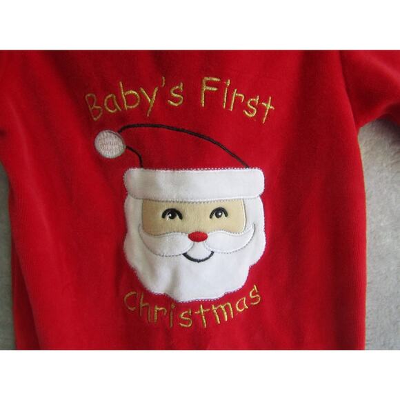 Baby's First Christmas Santa Footed Romper Red Velour 3-6M Holiday Pajamas PJs - Picture 3 of 7